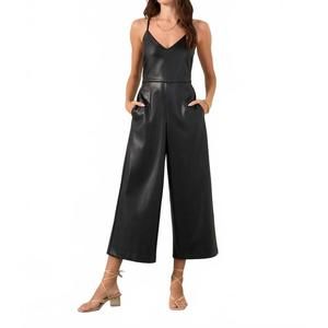 NEW FIFTEEN TWENTY faux leather cropped jumpsuit in black